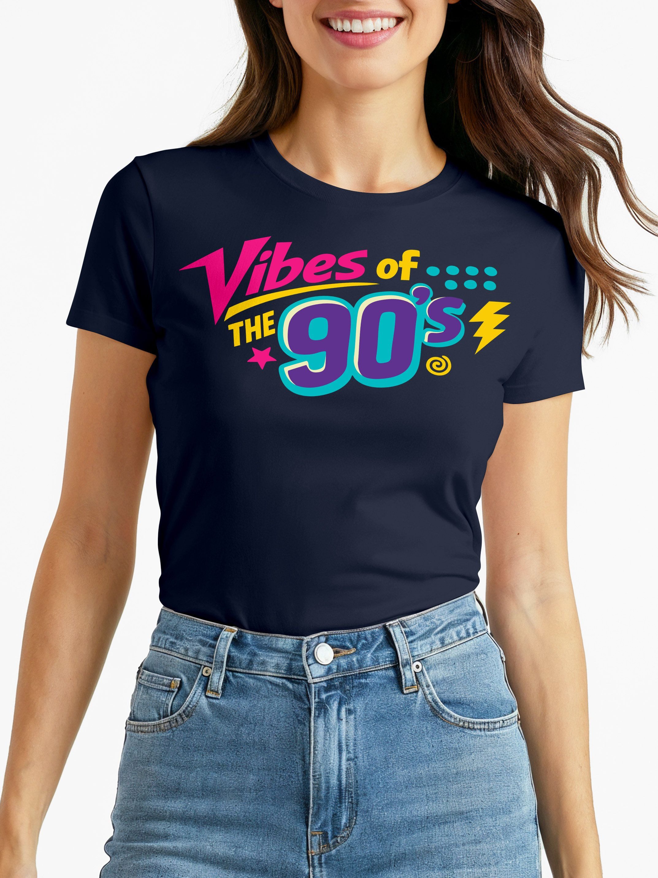 Print-Shirt Damen T-Shirt - Vibes of the 90s - Fasching Karneval Ersatz