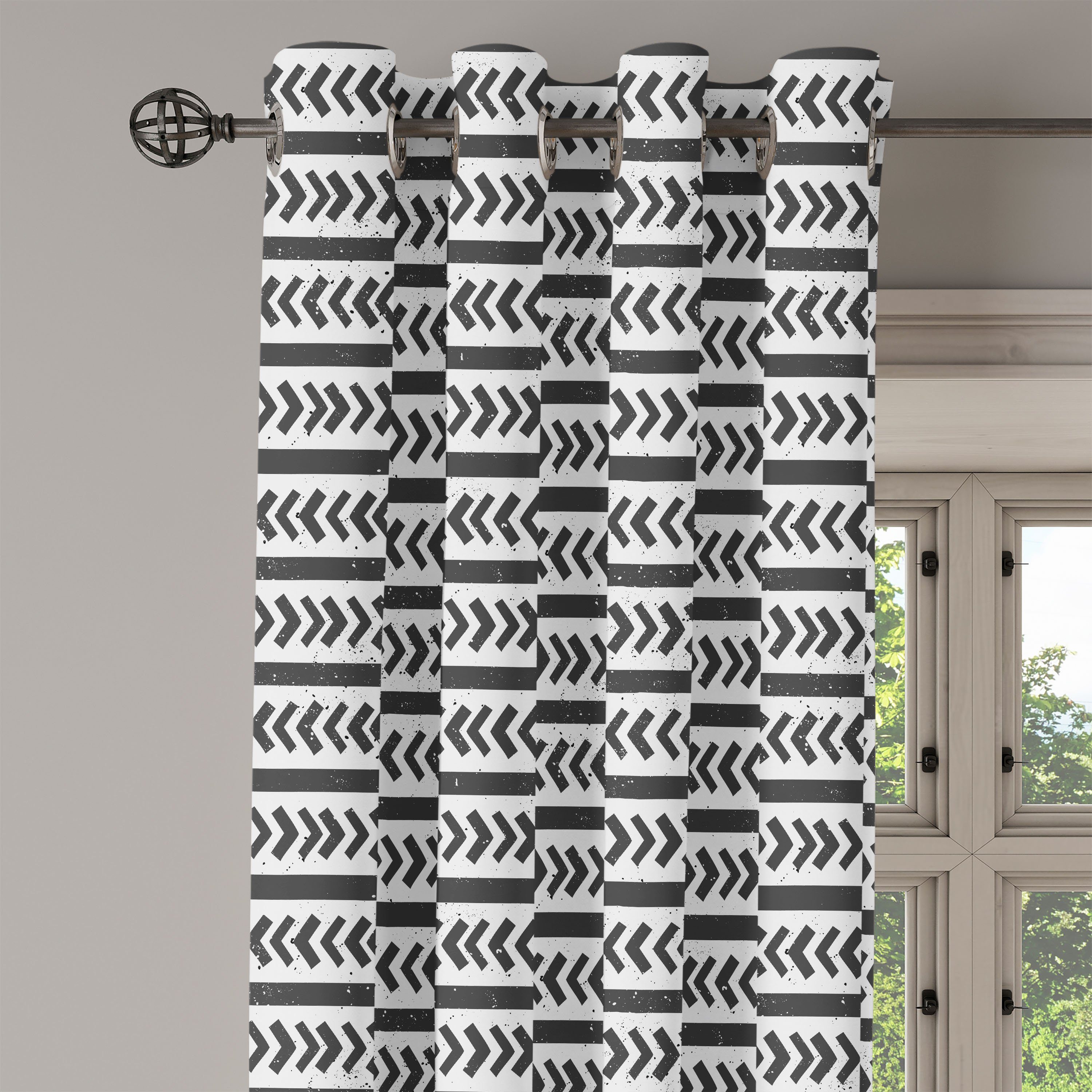 2-Panel-Fenstervorhänge Schlafzimmer Dekorative Gardine Shapes Stripes Pfeil Abakuhaus, Wohnzimmer, Geometrisch für