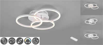 TRIO Leuchten LED Deckenleuchte Circle, LED fest integriert, warmweiß - kaltweiß, Deckenlampe weiß matt mit schwenkbaren Ringen / inkl. Fernbedienung