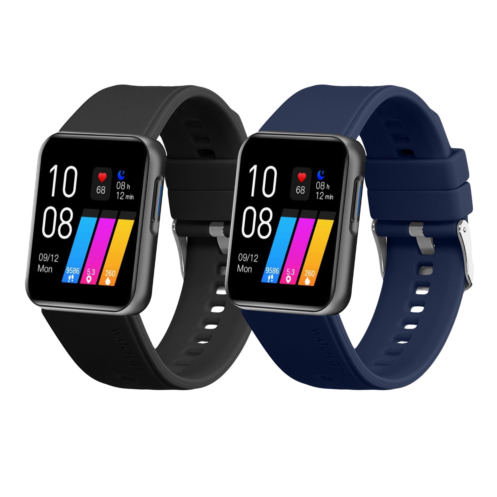kwmobile 2x Sportarmband für GRV 22mm Smartwatch Smartwatch, 2-tlg., Armband TPU Silikon Set Fitnesstracker