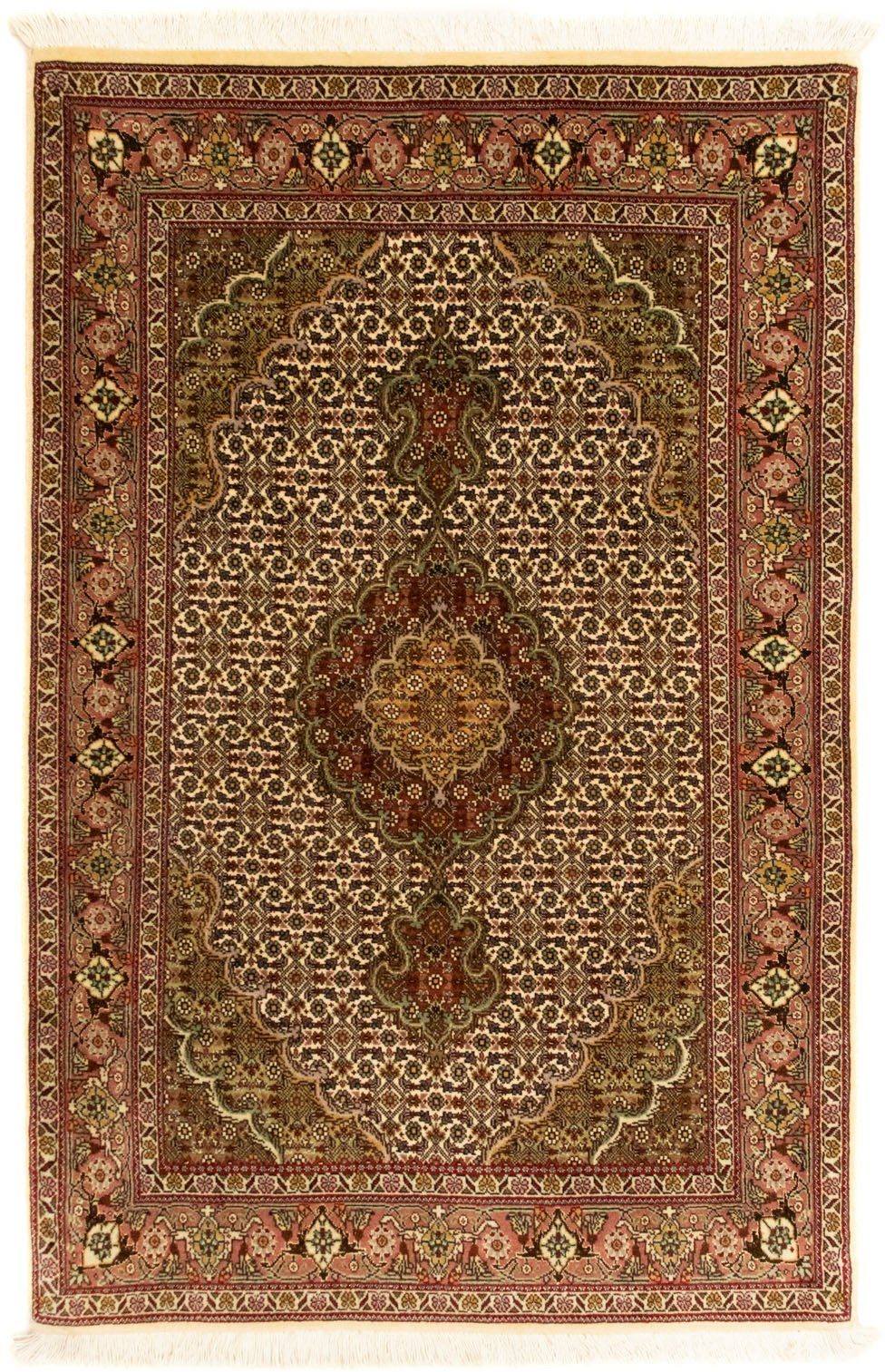 beige, Teppich handgeknüpft Raj Teppich Täbriz 7 mm, morgenland, rechteckig, 50 handgeknüpft Höhe: