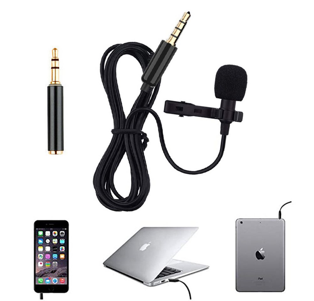 Bolwins Mikrofon P85C Lavalier Mikrofon Ansteckmikrofon für 3.5mm Handy PC mit Clip (Set, 2-tlg), Omnidirektionales Lavalier-Mikrofon für klare Sprachaufnahmen