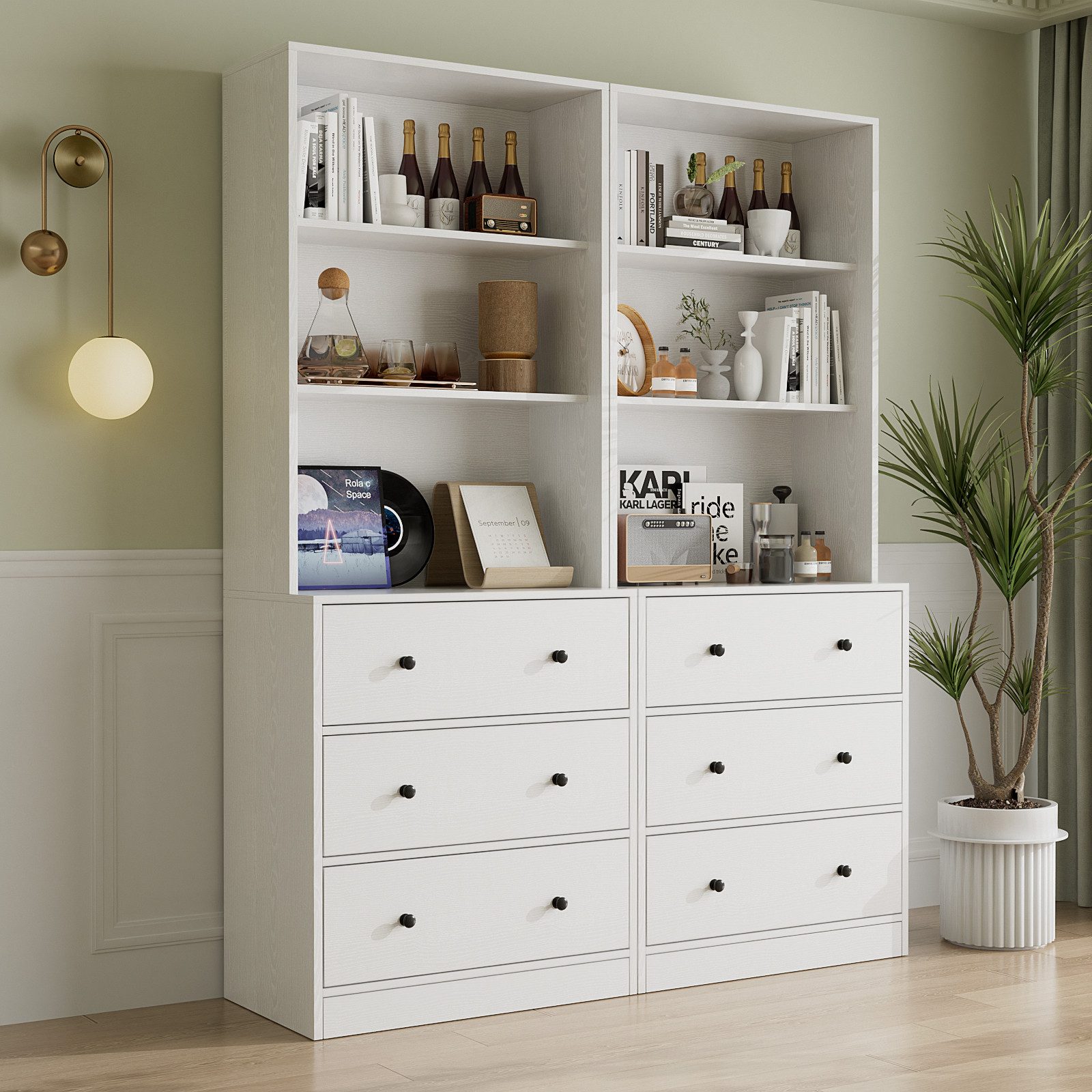 Bücherregal 5-stöckiges Bücherregal mit Glastüren, 180 cm Vitrinenschrank