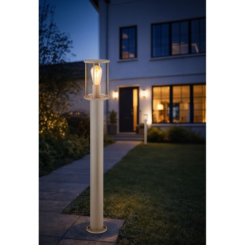 GLOBO LIGHTING Außen-Stehlampe, Leuchtmittel nicht inklusive, Außenstehleuchte Wegeleuchte Edelstahl Sandfarben IP54 H 100 cm