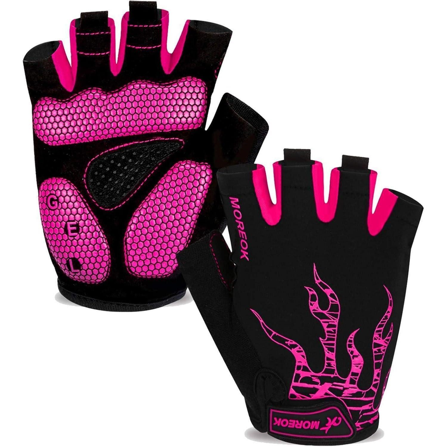 Fahrradhandschuhe Fahrradhandschuhe Halbfinger Herren Damen Gel Stoßdämpfend Rosa L
