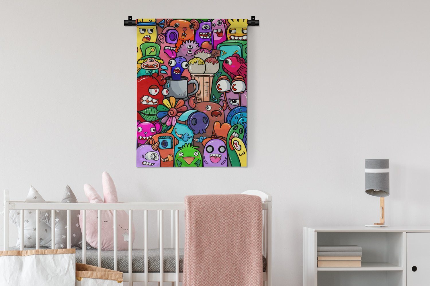 Wohnzimmer, Muster MuchoWow Wand, der - an - - Deko - Regenbogen Wanddekoobjekt für - Kinder, Lustig Schlafzimmer Tapisserie, Abstrakt Monster