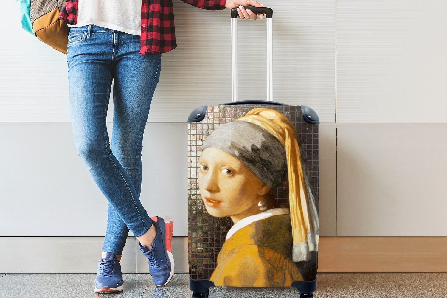 Trolley, mit Vermeer Rollen, Reisetasche - - Mädchen Handgepäck Mosaik, 4 Reisekoffer Handgepäckkoffer Perlenohrring mit rollen, MuchoWow für Ferien, Johannes