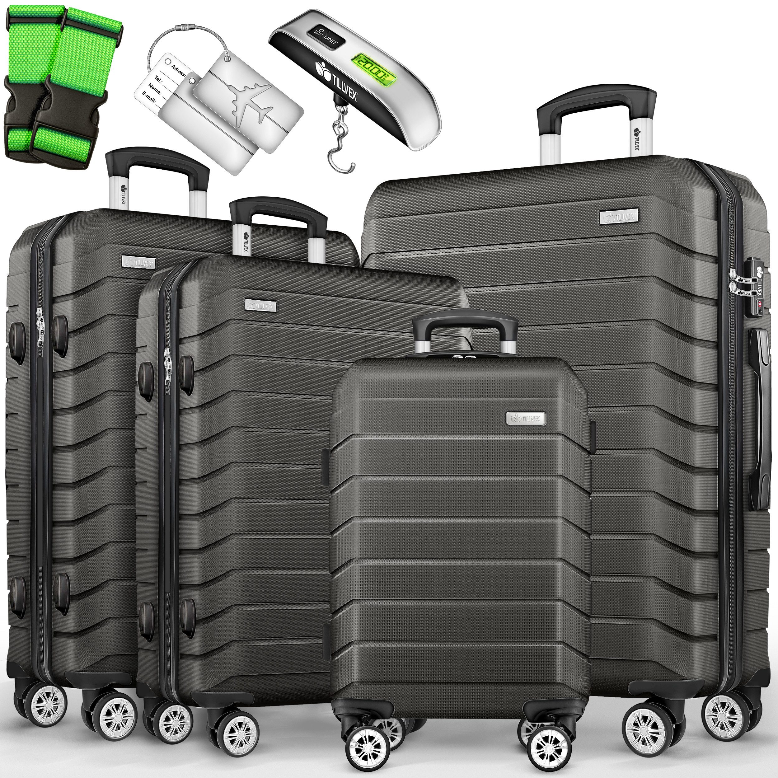 Trolleyset tillvex® Reisekoffer Set Koffer Hartschale Trolley Kofferset Tasche