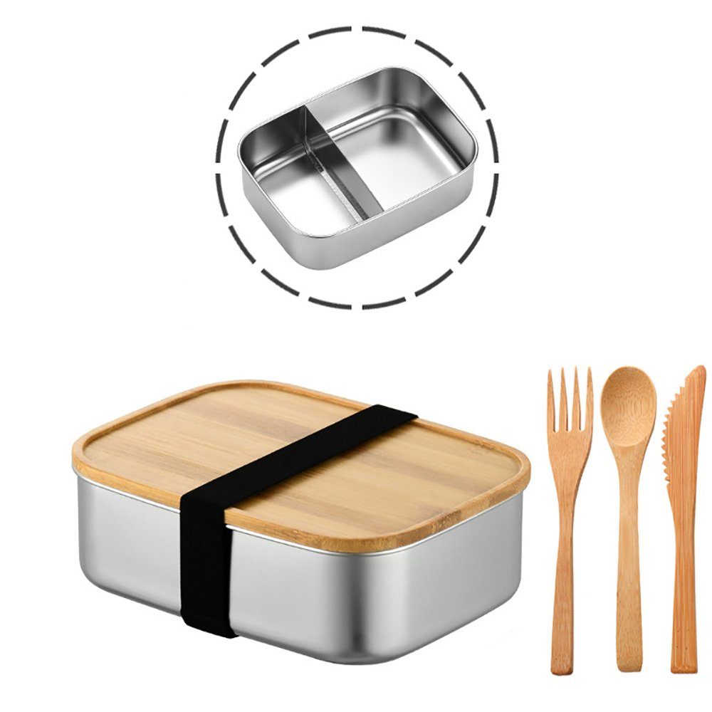 GelldG Lunchbox Brotdose Edelstahl mit 2 Fächern, Auslaufsiche Metall Umweltfreundlich Silber(0.36kg)