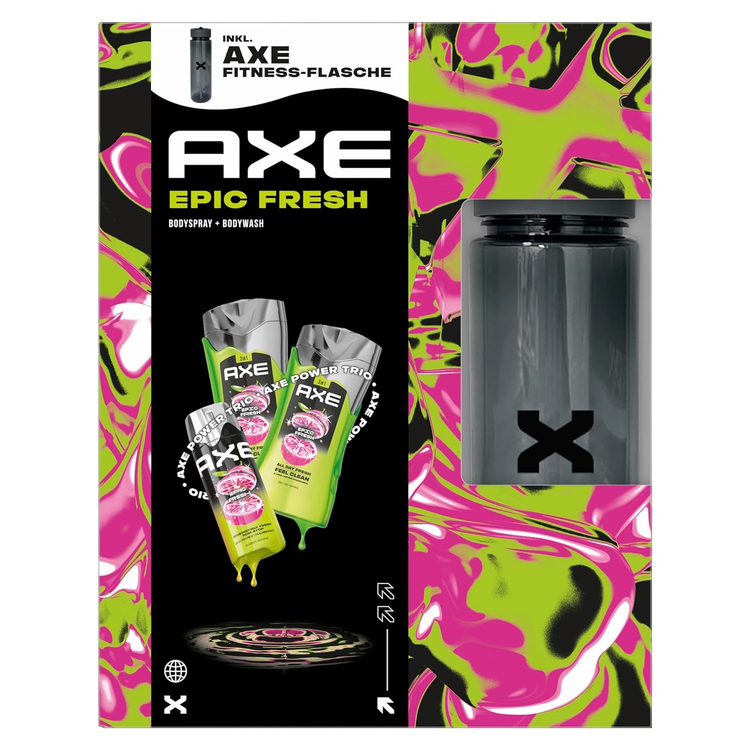 axe Pflege-Geschenkset 1x Epic Fresh Pflegeset mit Bodyspray, 2x Duschgel & Fitness-Flasche, 1-tlg., (150 ml + 2x 250 ml)