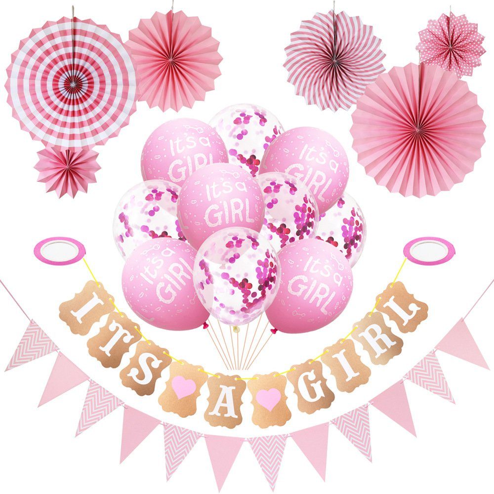 GelldG Dekokugel Rosa Baby Party Dekoration mit 10 Luftballons