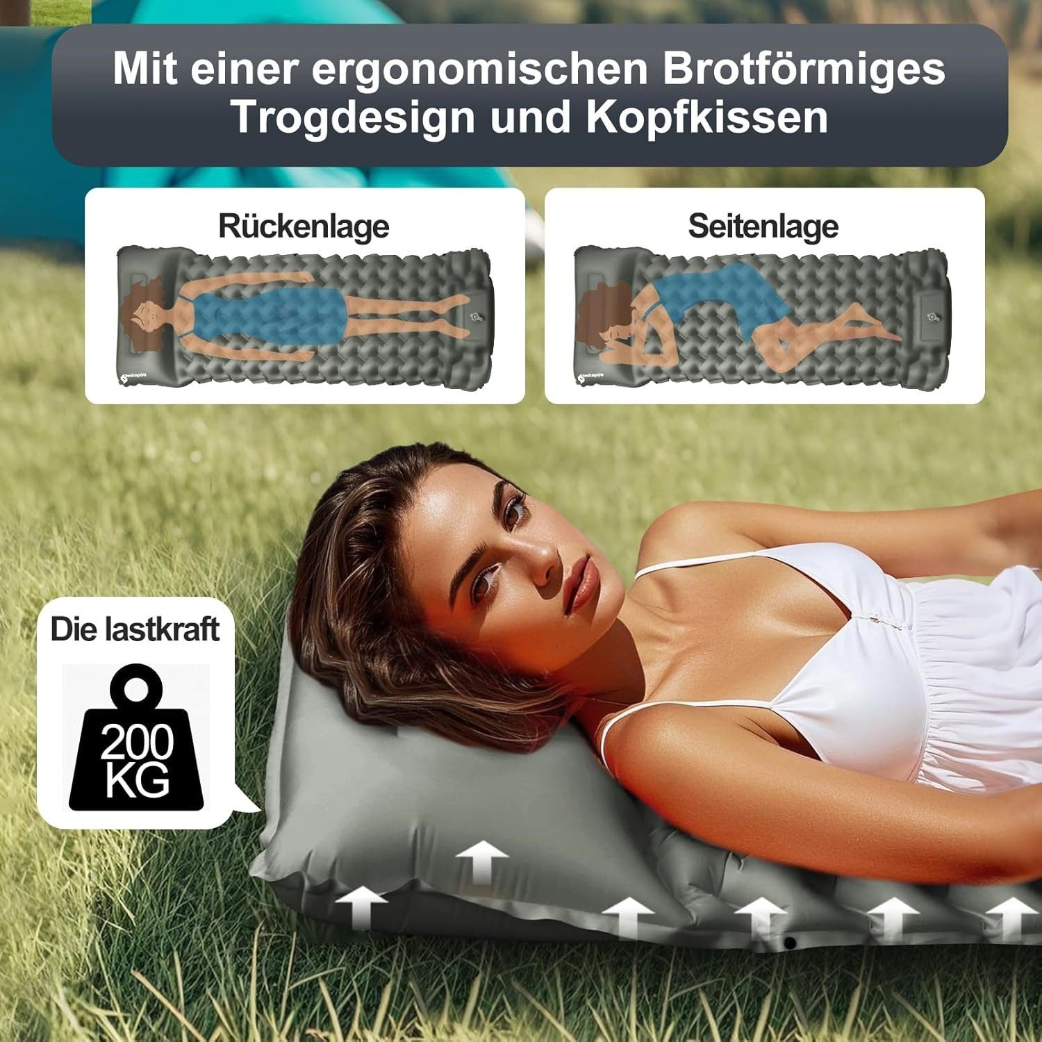 BlingBin Isomatte Selbstaufblasend 5CM Verdicktes Luftmatratze Selbstaufblasend, (1er Set, 1-tlg., 193 x 68 x 8 cm), mit Fußpumpe und Tragetasche für Outdoor, Camping, Reisen, Wandern