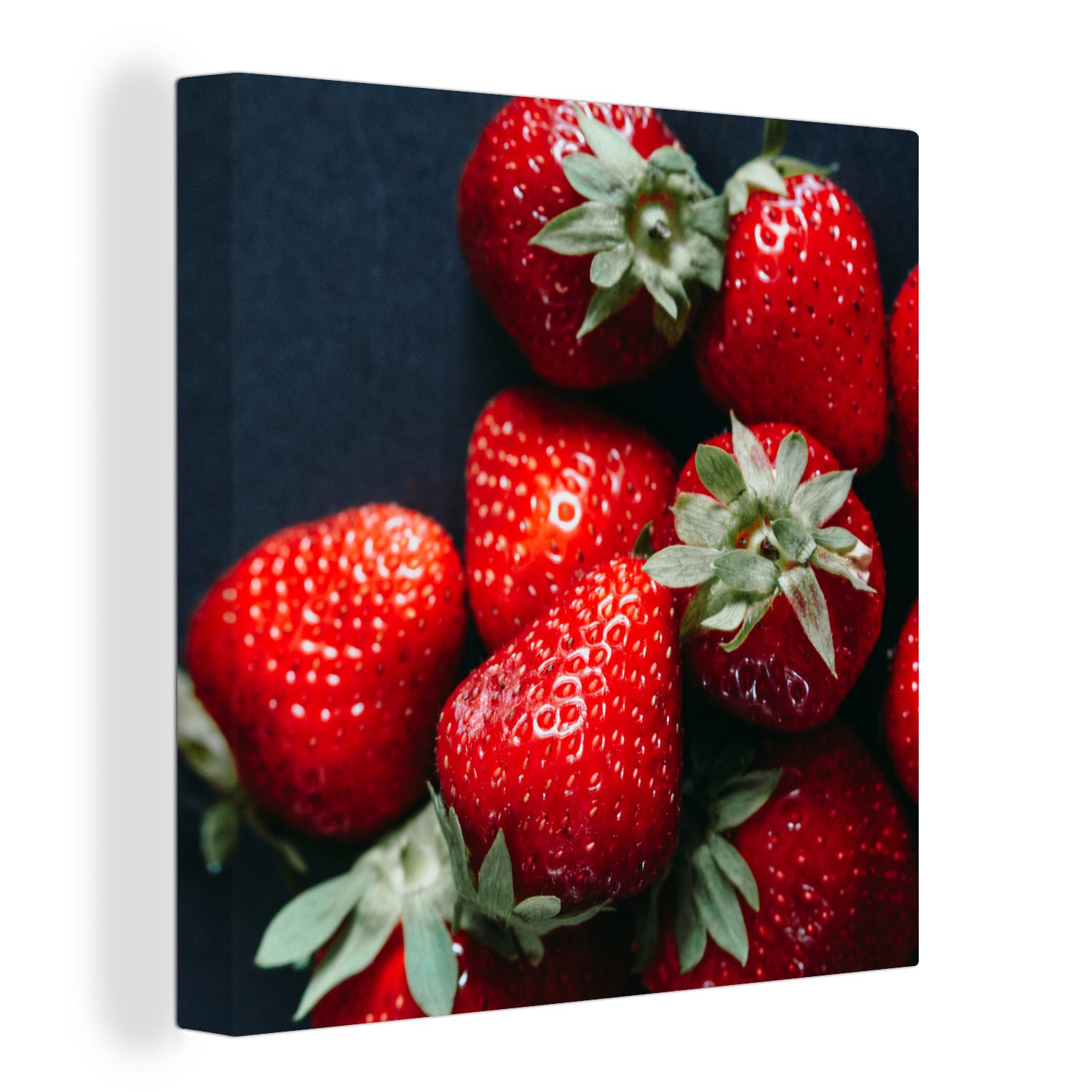 OneMillionCanvasses® Leinwandbild Obst - Erdbeere - Schwarz, (1 St), Leinwand Bilder für Wohnzimmer Schlafzimmer