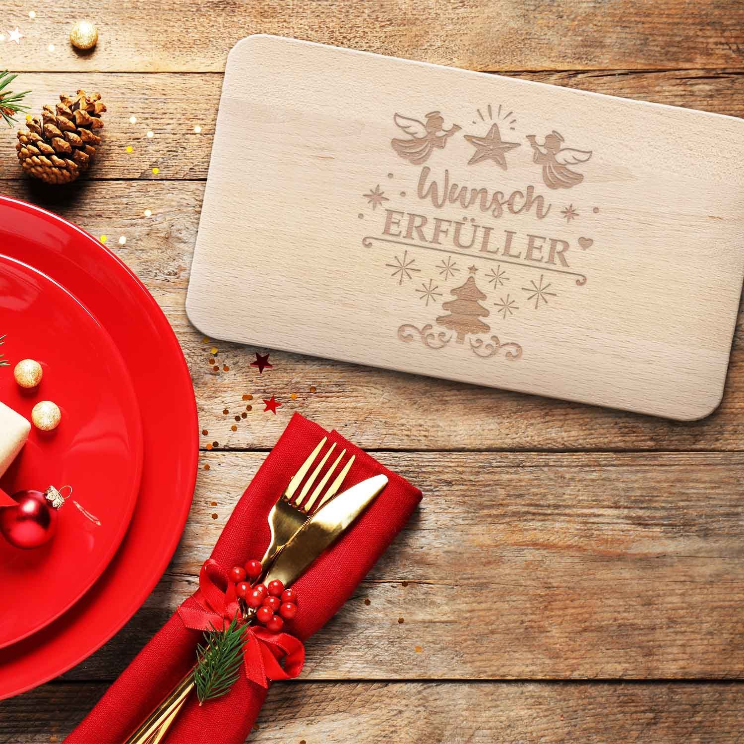 GRAVURZEILE Schneidebrett Frühstücksbrettchen aus Holz mit Gravur - Wunscherfüller, Weihnachtsdeko - Geschenke für Kinder Jungen und Mädchen, Zu Weihnachten als Geschenk zum Wichteln und Nikolaus
