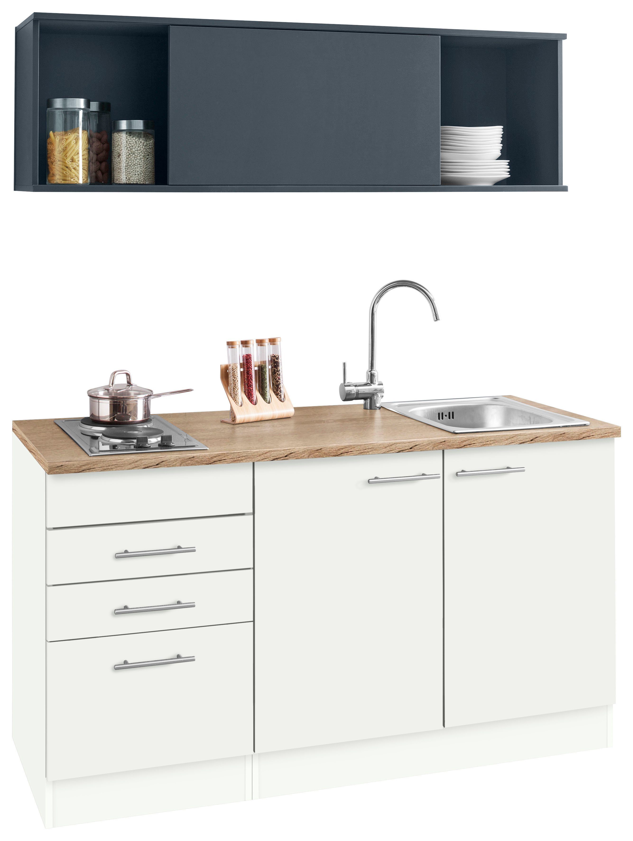OPTIFIT Küchenzeile Mini, mit E-Geräten, Breite 150 cm weiß/anthrazit/wildeichefarben | weiß