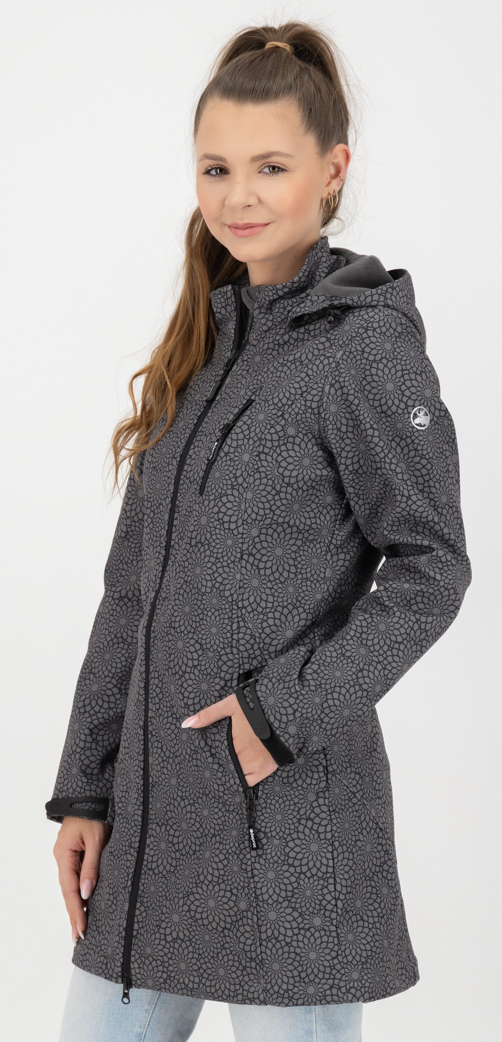 DEPROC Active Softshelljacke SHELBY LONG leichter Softshell Kurzmantel mit abnehmbarer Kapuze