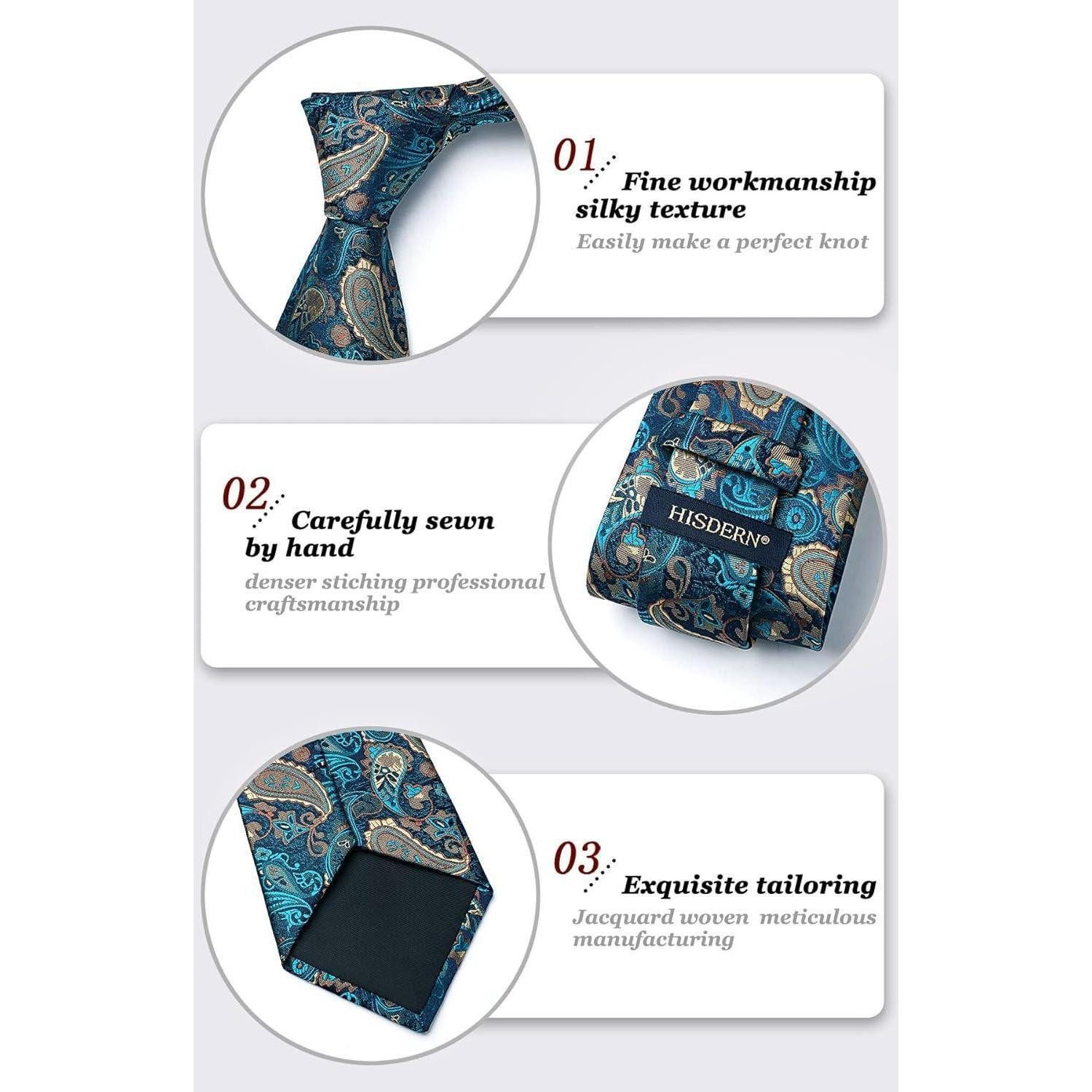 LuxusKollektion Krawatte Krawatte Herren Paisley Blume Einstecktuch Set Hochzeit Grun Gold