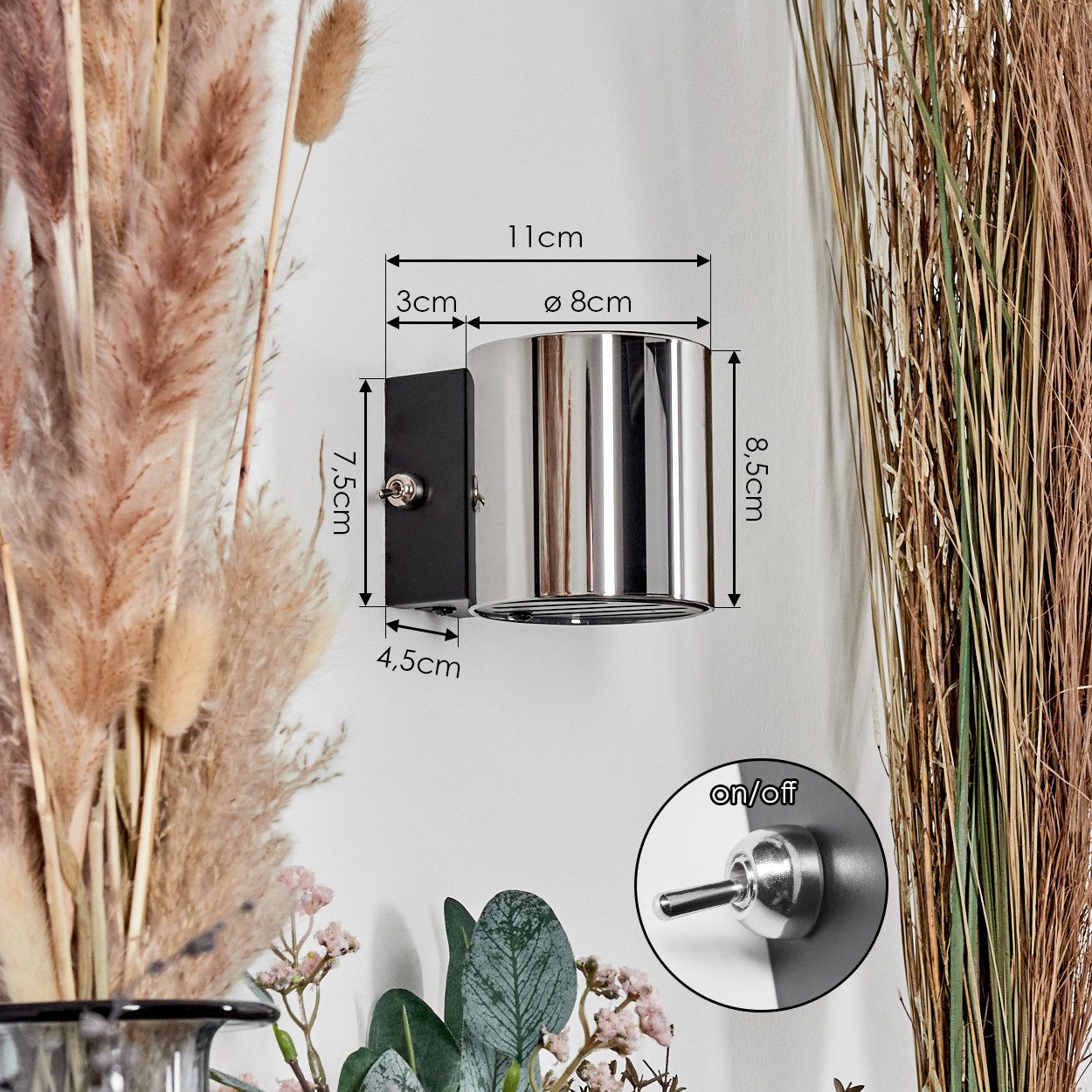 hofstein Wandleuchte Wandlampe aus Metall/Glas in Schwarz/Chrom/Rauch, ohne Leuchtmittel, moderne Up&Down-Leuchte mit Lichteffekt, Schalter am Gehäuse, G9