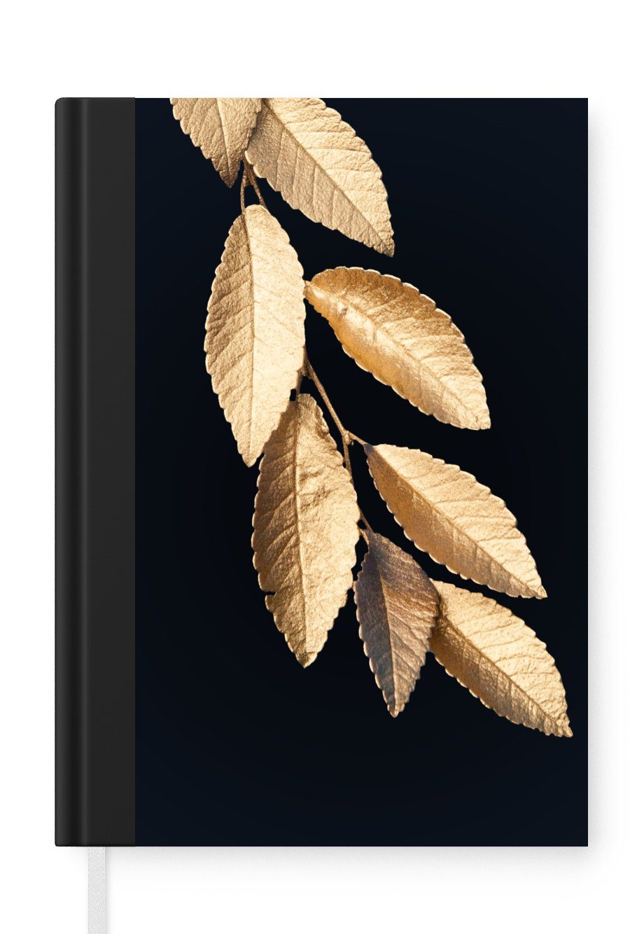 MuchoWow Notizbuch Blätter - Schwarz - Gold - Luxus - Pflanzen, Journal, Merkzettel, Tagebuch, Notizheft, A5, 98 Seiten, Haushaltsbuch