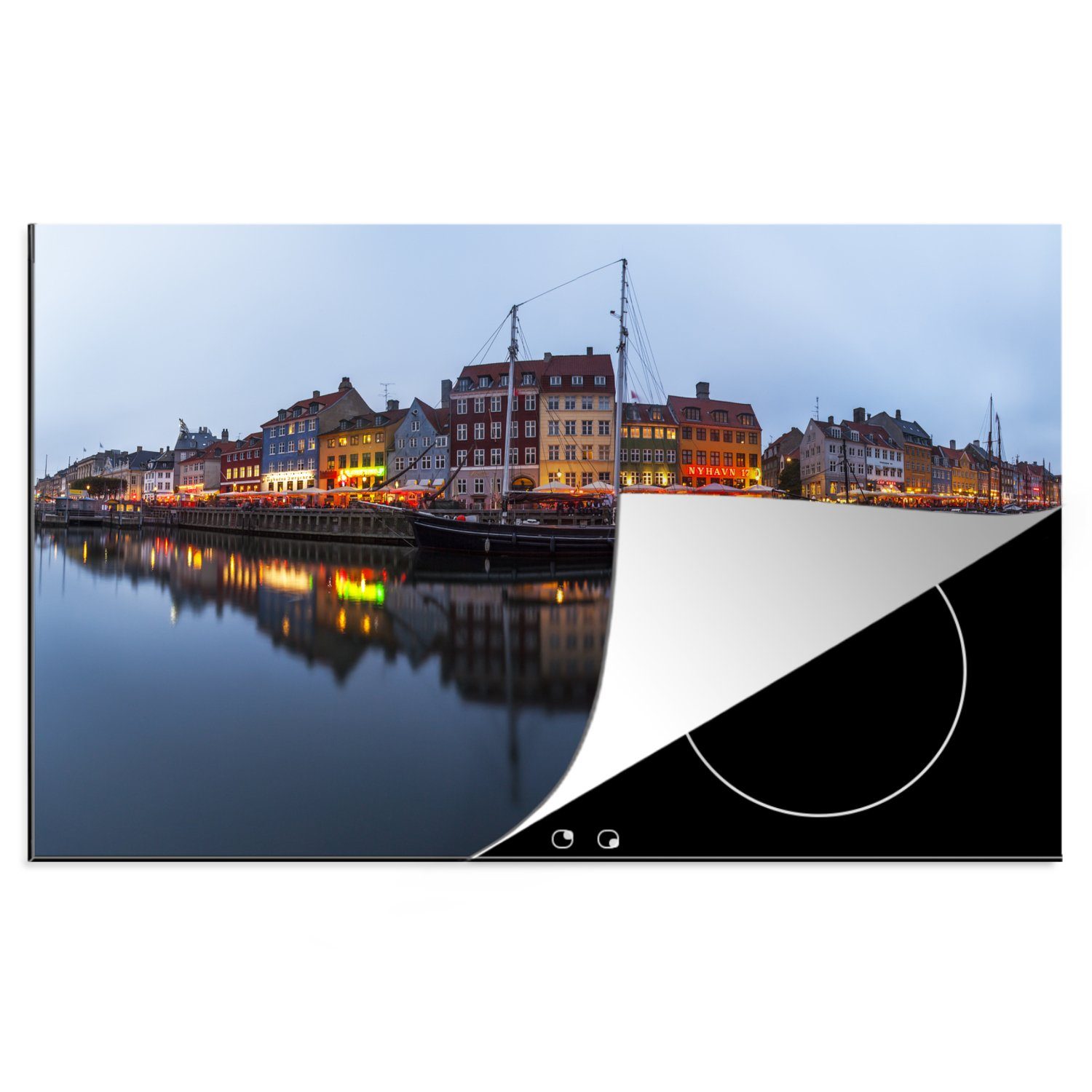 MuchoWow Herdblende-/Abdeckplatte Kopenhagen - 81x52 Ceranfeldabdeckung cm, Vinyl, - Hafen die Schutz (1 tlg), für Boot, Induktionskochfeld küche