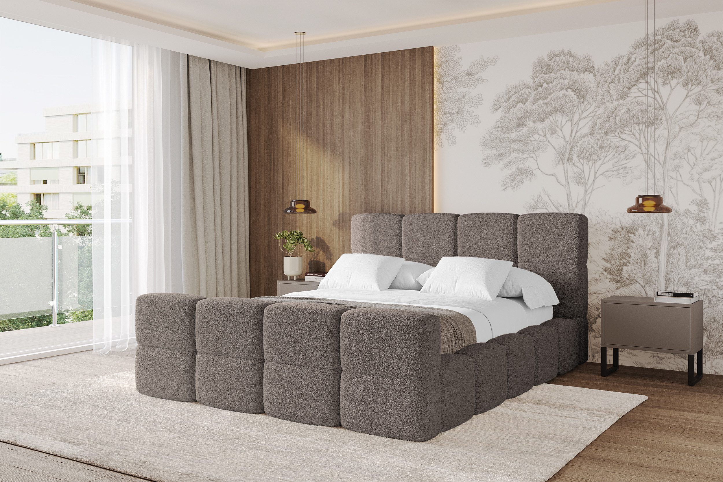 ALTDECOR Polsterbett NATA-Z (Polsterbett mit Bettkasten und Lattenrost, Boxbett mit Matratze), Doppelbett mit Stauraum, Bett mit Kopfteil