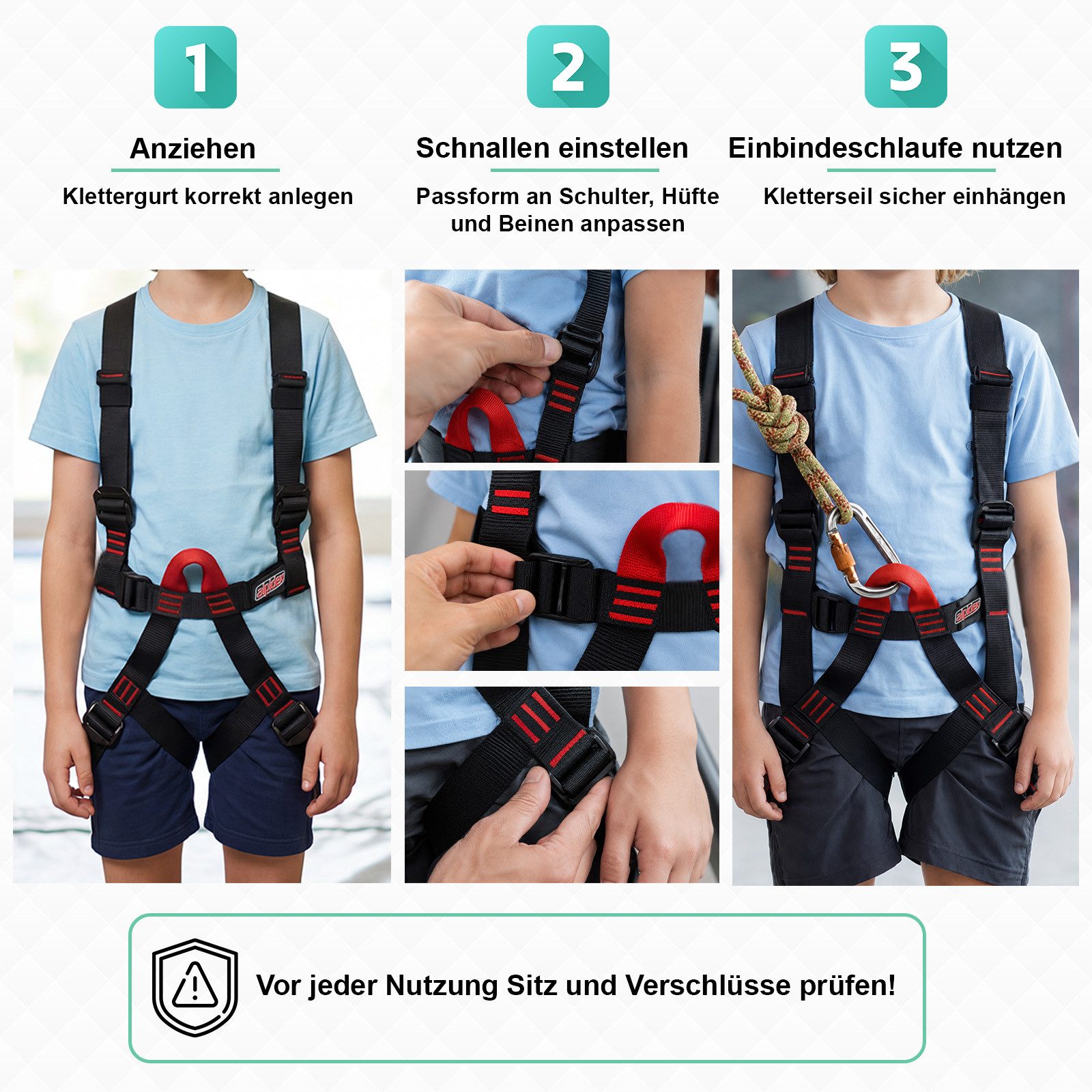 ALPIDEX Klettergurt ALPIDEX Kinder Klettergurt EN 12277 Komplettgurt stufenlos verstellbar