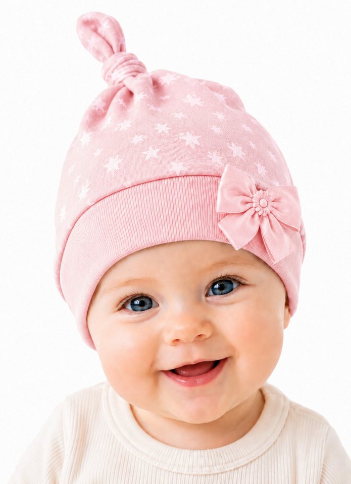 La Bortini Erstlingsmütze Baby Mütze Knotenmütze mit Schleifchen für Neugeborene für Mädchen, 32 33 34 35 36 37 38 39 40 41 42 43 44 45 46 47 48