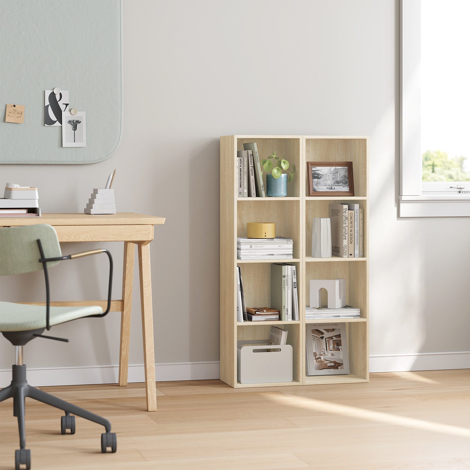 Woltu Bücherregal, 1-tlg., Bücherregal aus MDF helle Eiche 30x24x106 cm günstig online kaufen