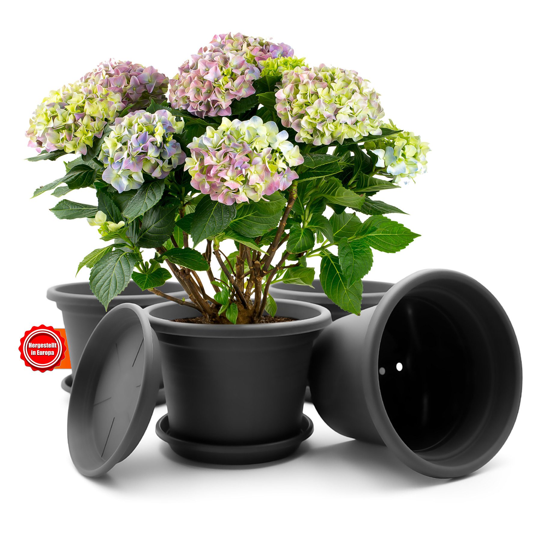 BigDean Blumentopf 4 Stück Pflanzkübel mit Untersetzer rund ø 20 cm Anthrazit (Set, 4 St., Pflanztopf), Zeitloses Design, Mit Untersetzer, Hochwertiges Material, Wetterfest