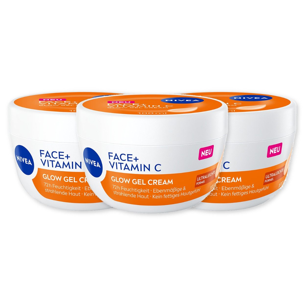Nivea Gesichtspflege FACE+ Vitamin C Glow Cream 3 x 100 ml Set, 3-tlg., Sofort frisches & belebtes Hautgefühl