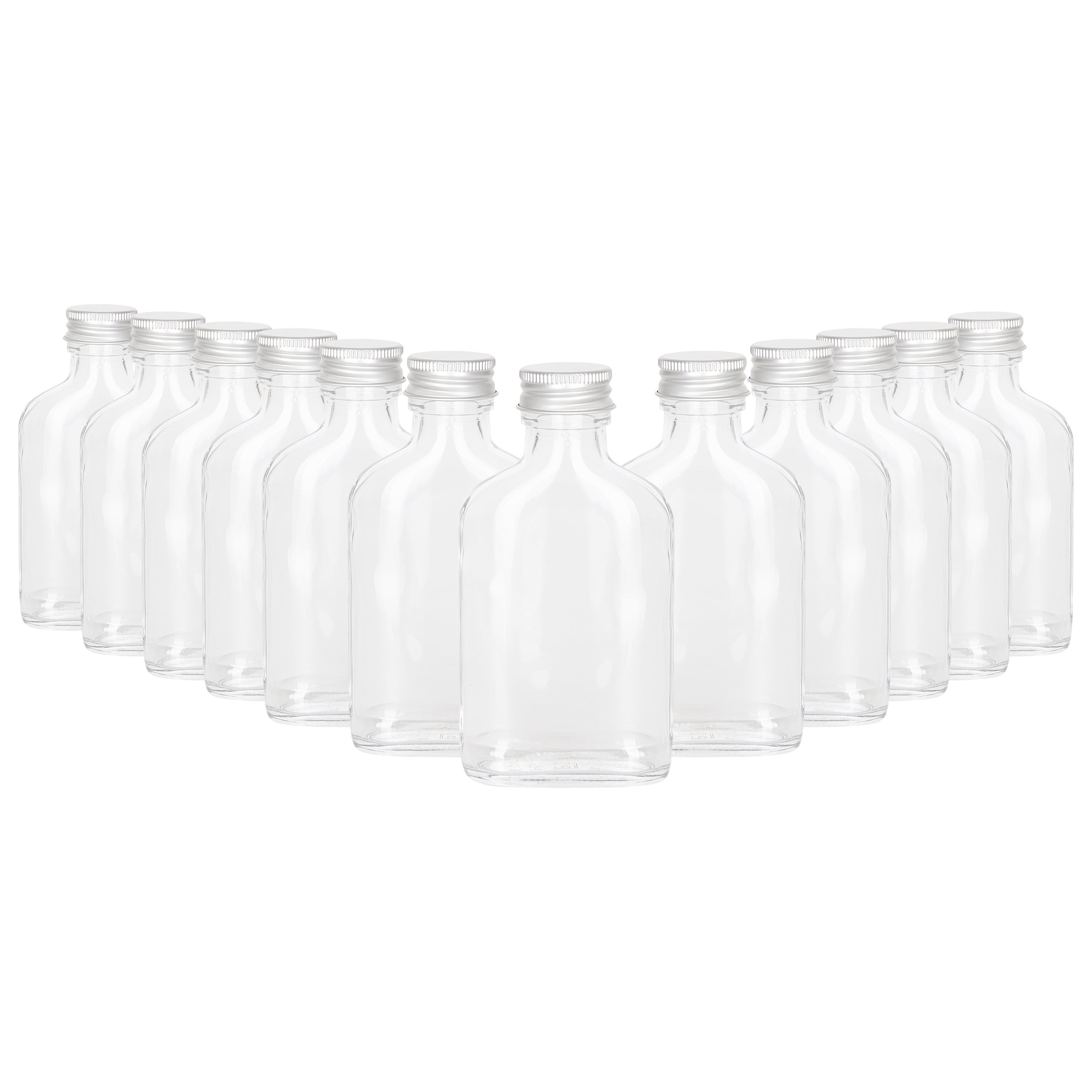 MamboCat Einmachglas 12er Set Taschenflasche Glas 28 Silber ml incl. PP Aluminium, 100 Deckel