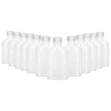 MamboCat Einmachglas 12er Set Taschenflasche 100 ml incl. Deckel PP 28 Silber Aluminium, Glas