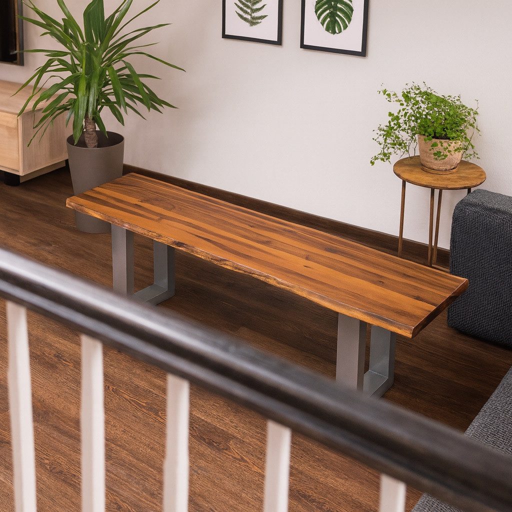 SAM® Essbank Sumatra, Akazienholz massiv, cognacfarben, Metallgestell U-Fom