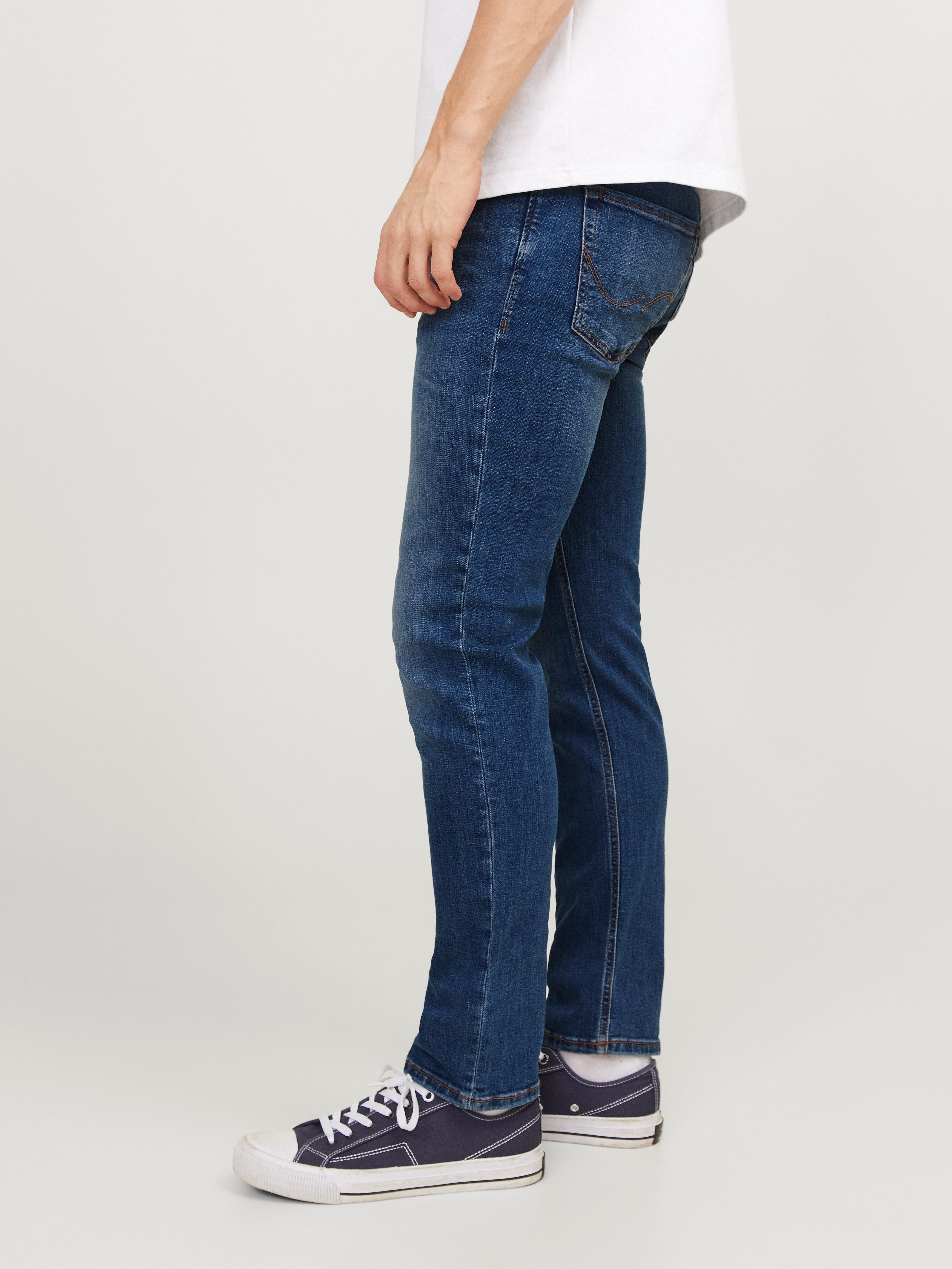 Jack & Jones Slim-fit-Jeans JJITIM mit Waschung und praktischen Taschen Abriebeffekte, modisch, slim fit, Denim