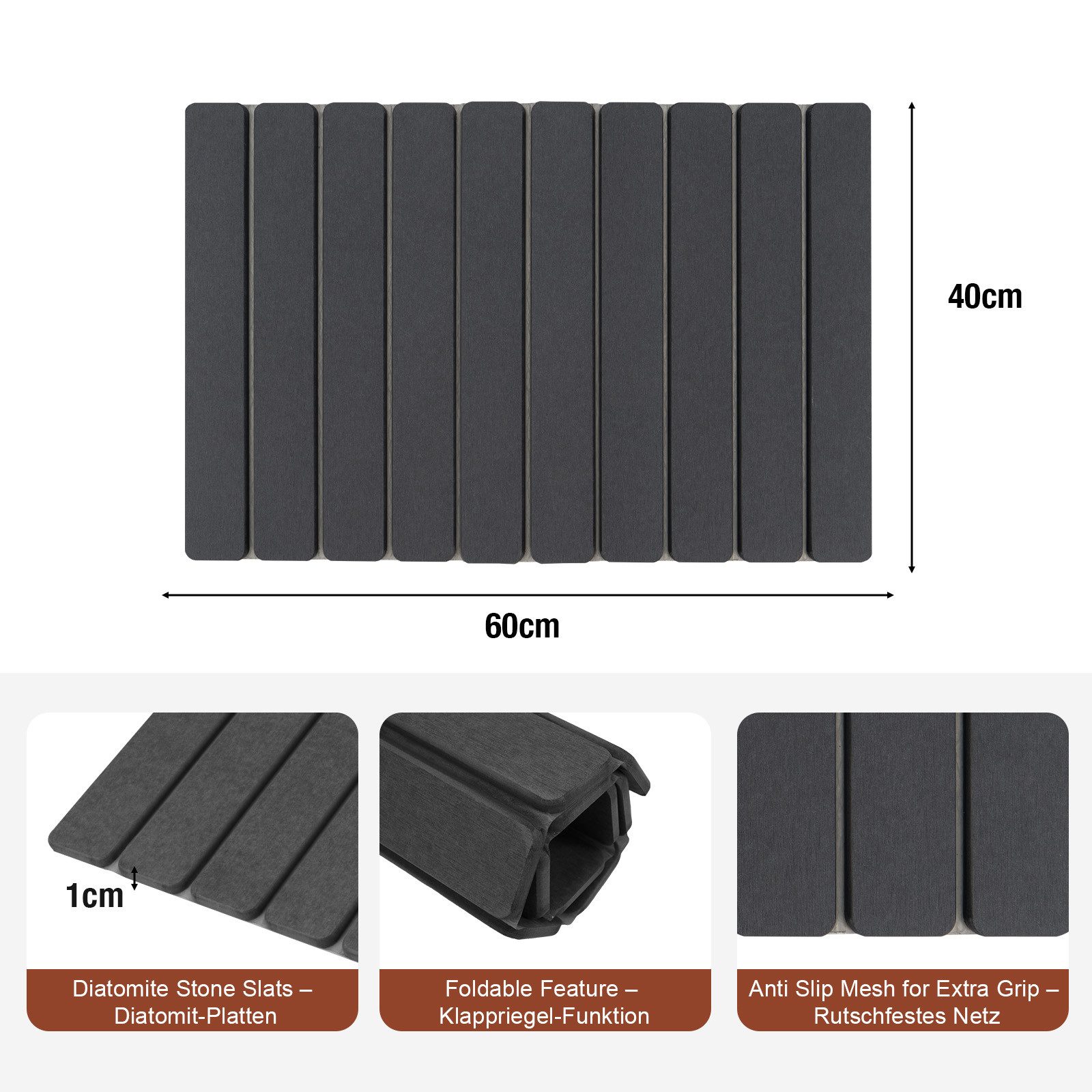 Youyijia Badematte Faltbare Stein-Badematte Kieselgur 40X60cm Super Saugfähig – Bild 3 von 5