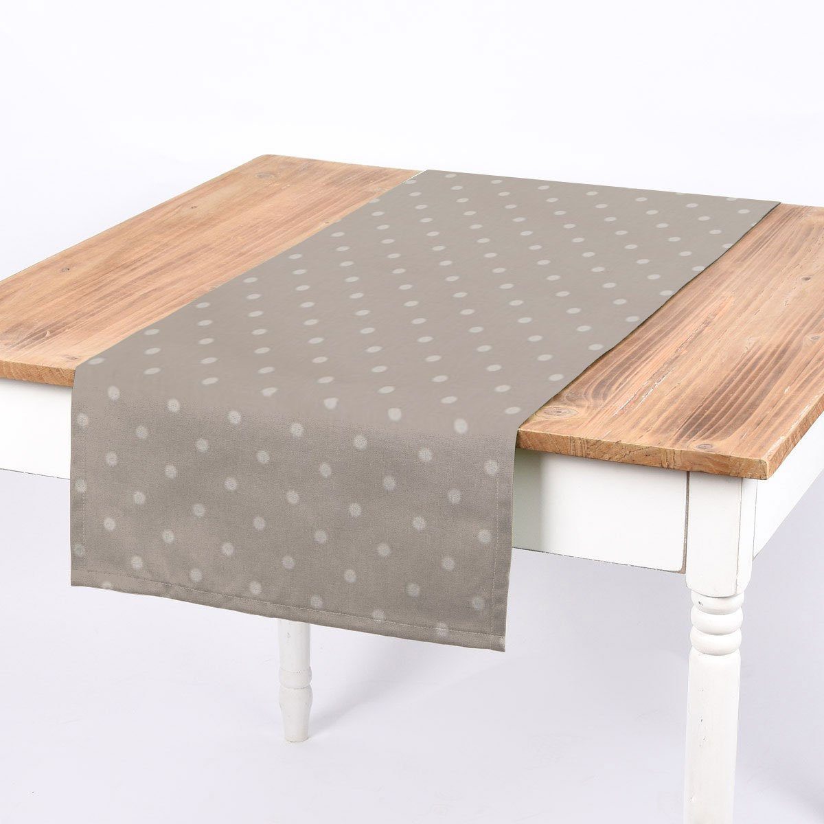 SCHÖNER LEBEN. Tischläufer SCHÖNER LEBEN. Tischläufer Full Stop Punkte stein grau weiß 40x160cm, handmade