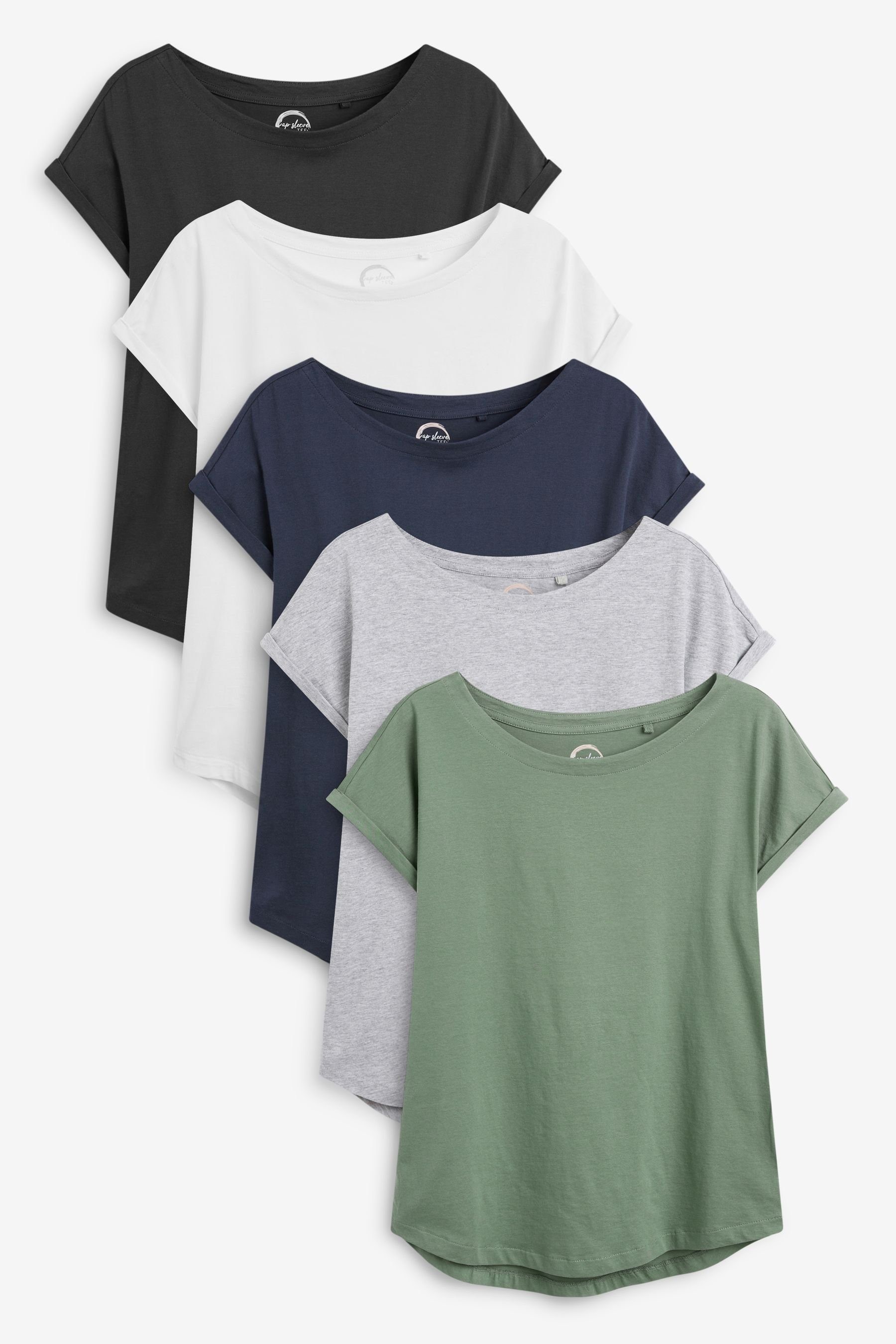 T-Shirt Flügelärmeln Grey/White/Black/Navy 5er-Pack T-Shirts Blue/Khaki Green im (5-tlg) mit Next