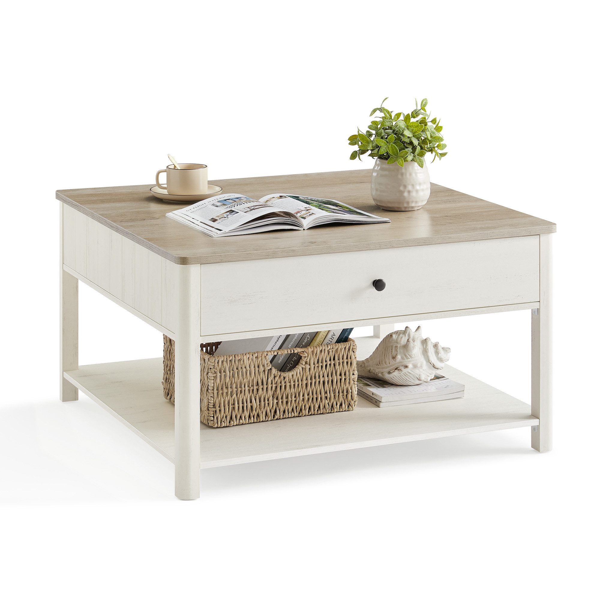 VASAGLE Couchtisch, Wohnzimmertisch, viel Stauraum, 80 x 80 x 45 cm, Küsten günstig online kaufen