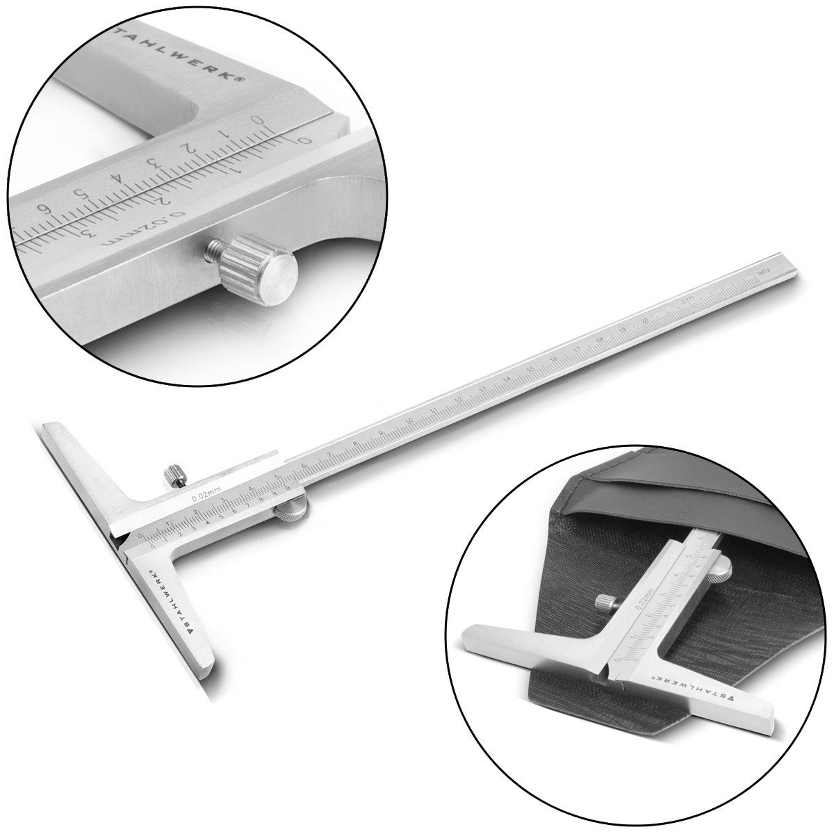STAHLWERK Messschieber Tiefenmessschieber 0-200 mm DIN 862 Tiefenlehre Schieblehre Messlehre, 0, max. 200 mm, Set, Einzelartikel, Messbereich von 0-200 mm