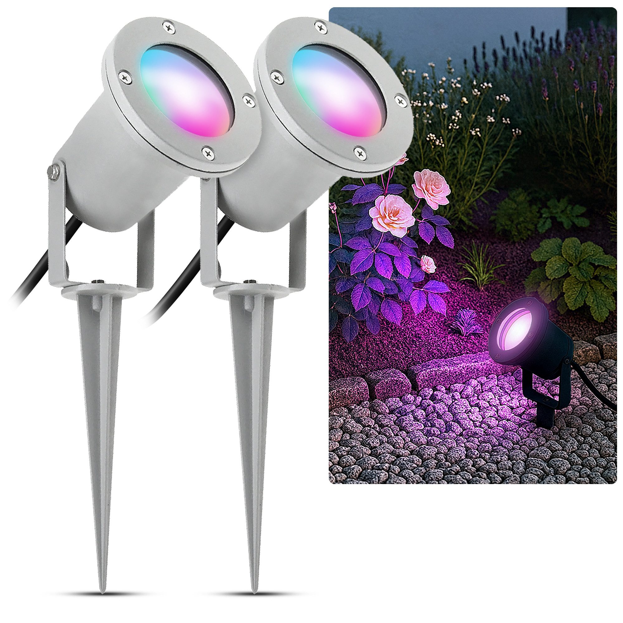 SSC-LUXon LED Gartenstrahler Gartenstrahler KARI Erdspieß IP65 mit GU10 WiFi RGB Gartenlampe Spot, RGB & Weißtöne