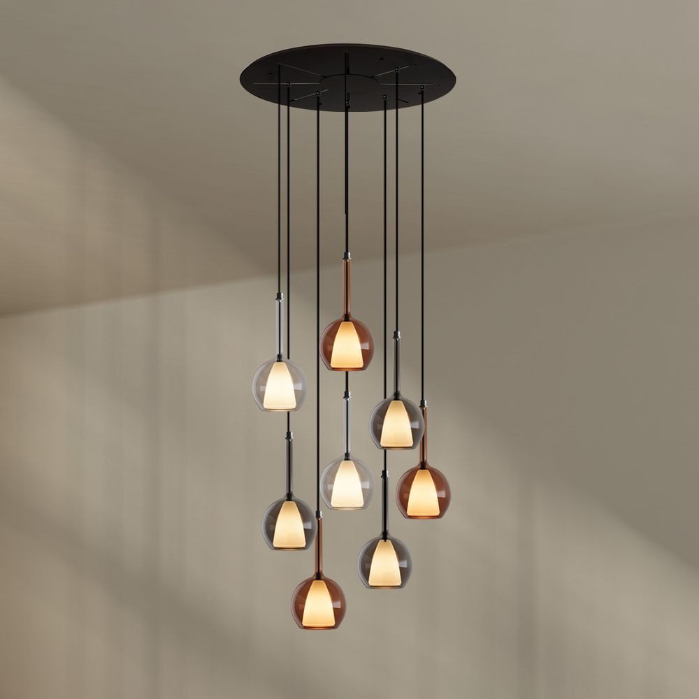 s.luce Pendelleuchte Belluna Galerieleuchte 8-flammig Ø 80cm Baldachin Mehrfarbig