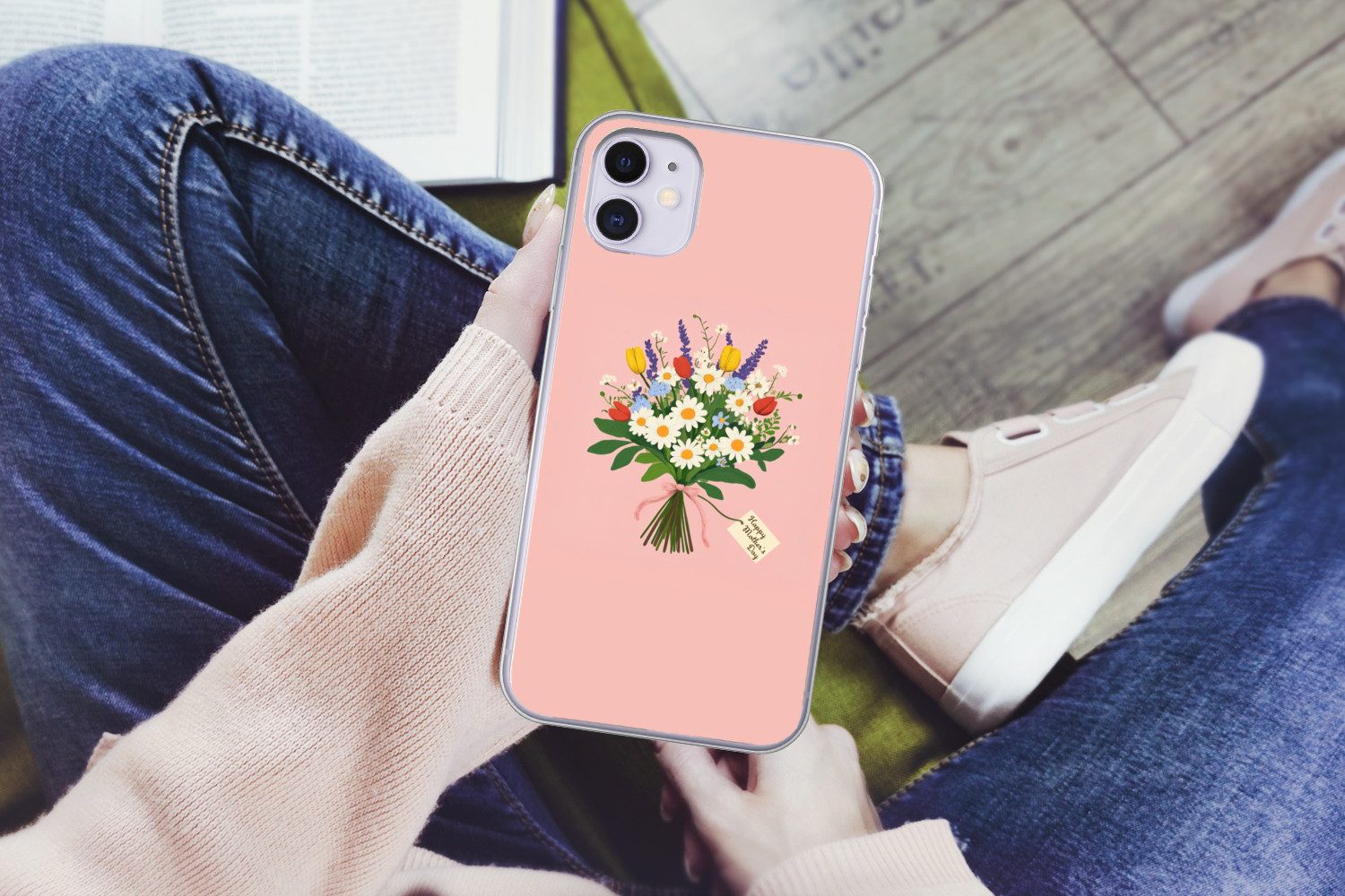 MuchoWow Handyhülle für Apple iPhone 11 Blumen - Farbband - Karte, Smartphone-Bumper, Print, Handy Schutzhülle Dünn