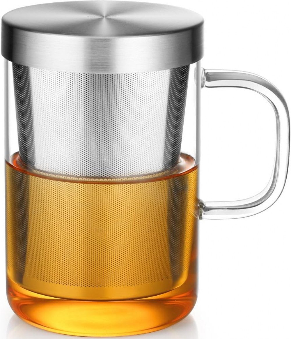 Teekanne 500ml(volle Kapazität) Glas mit Silberne Edelstahl Sieb Deckel Teeglas