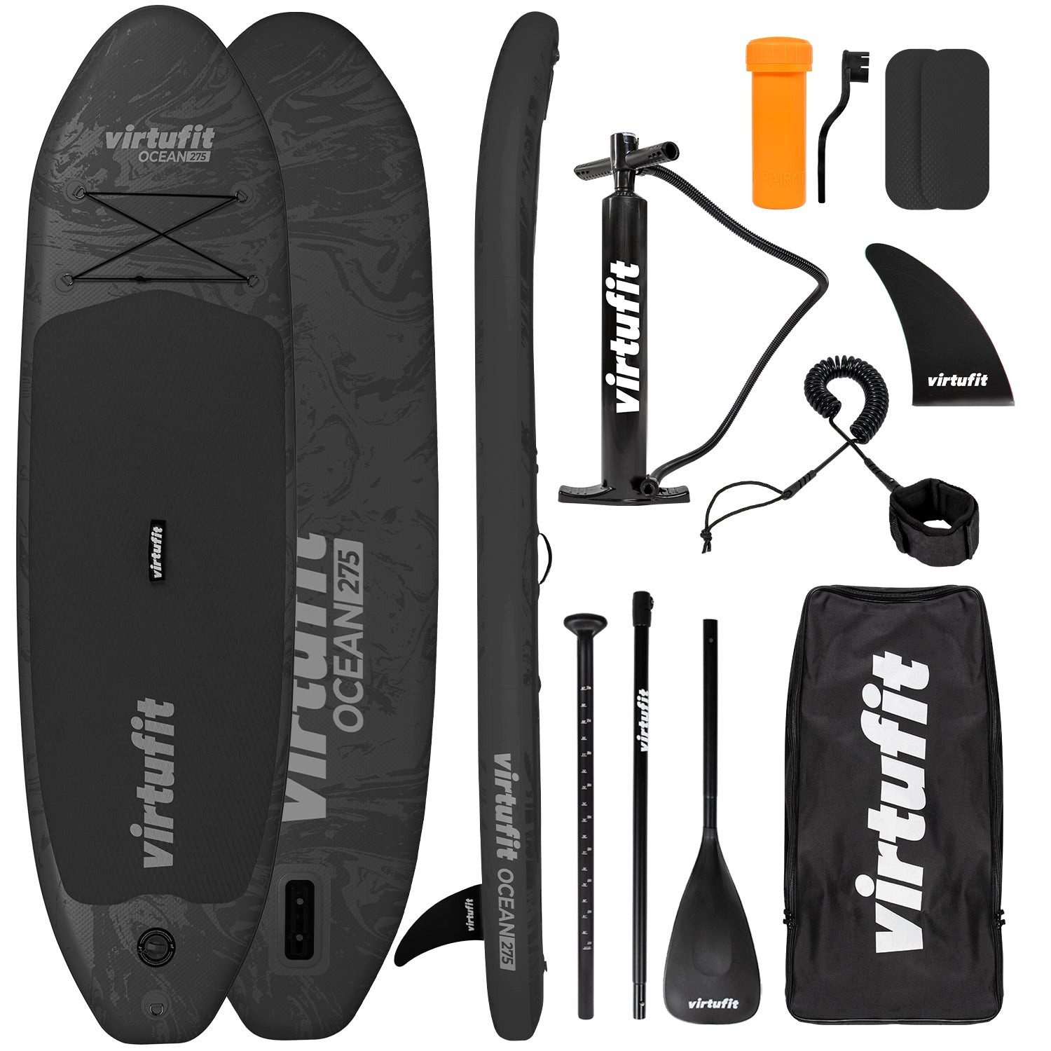 VirtuFit Inflatable SUP-Board VirtuFit Supboard Ocean 275 x 78 x 15 cm Schwarz inkl. Zubehör