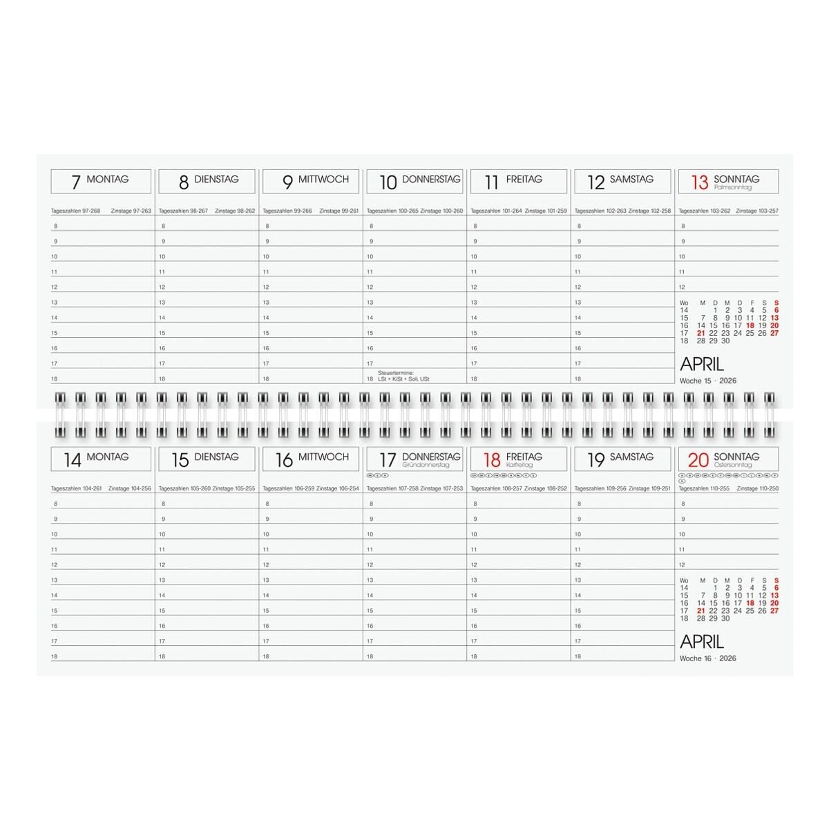 GLOCKEN Tischkalender, für 2026, 1 Seite = 1 Woche