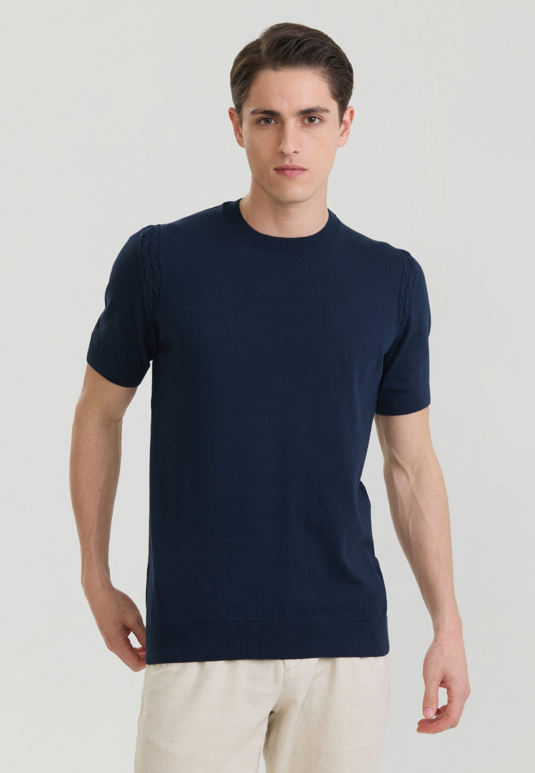 Felix Hardy T-Shirt Basic-Strick-T-Shirt mit Rundhalsausschnitt