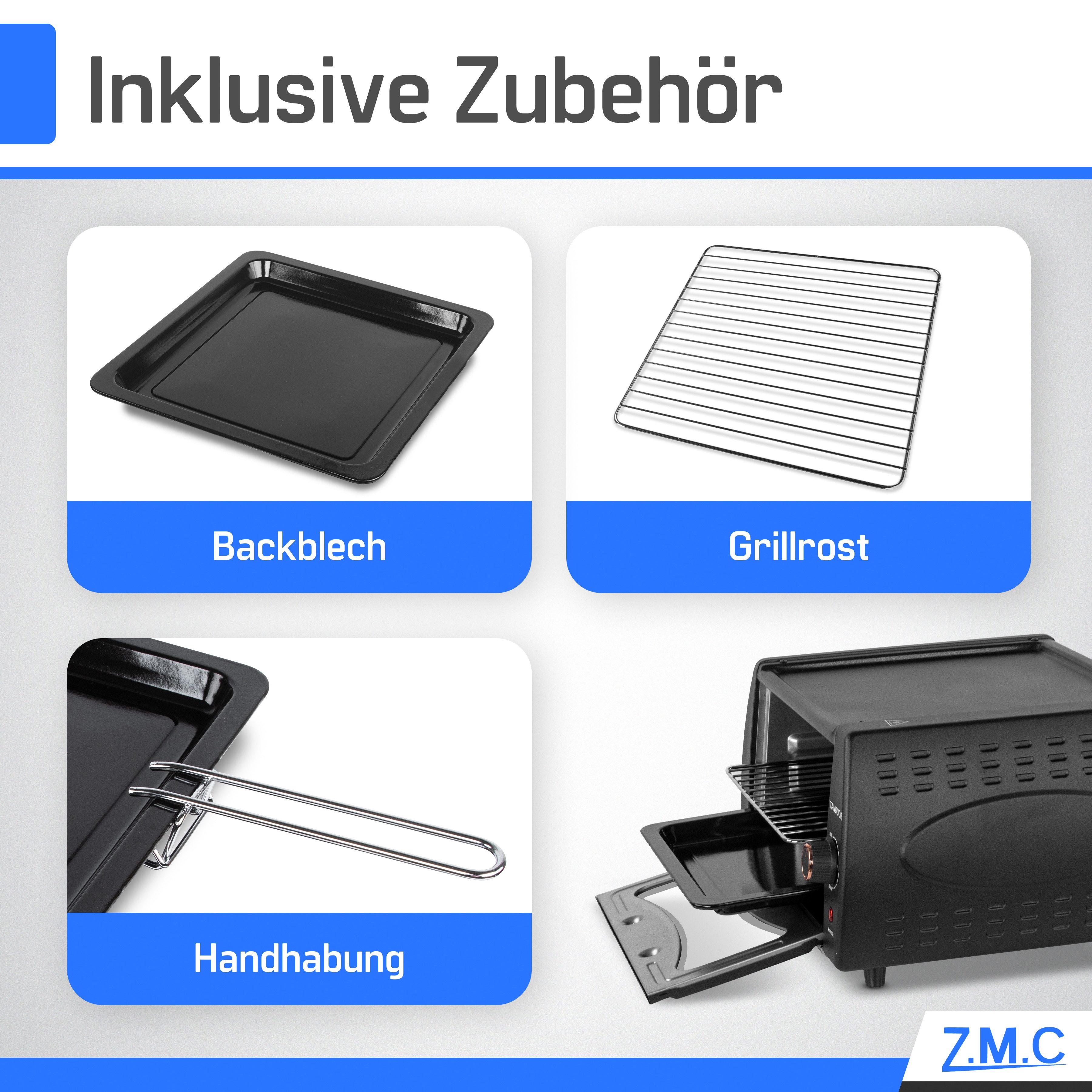 ZMC Minibackofen Mini Tandoor 2100W 22L - Minibackofen für Lahmacun Pizza Naan und Brot, Ofen Inklusive Backblech und Grillrost. Kompakt, schnelles Aufheizen