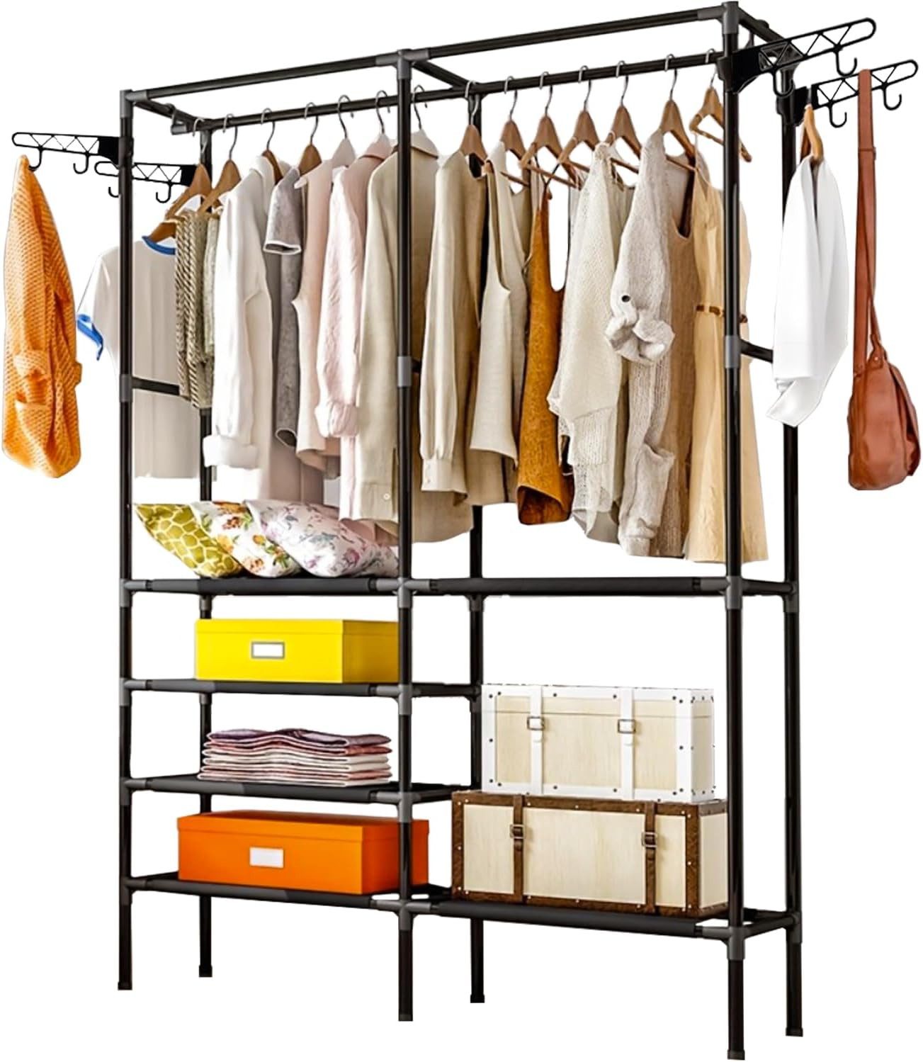 Ruhhy Kleiderständer Kleiderständer Kleiderschrank mit 2 Stangen & 6 Regale