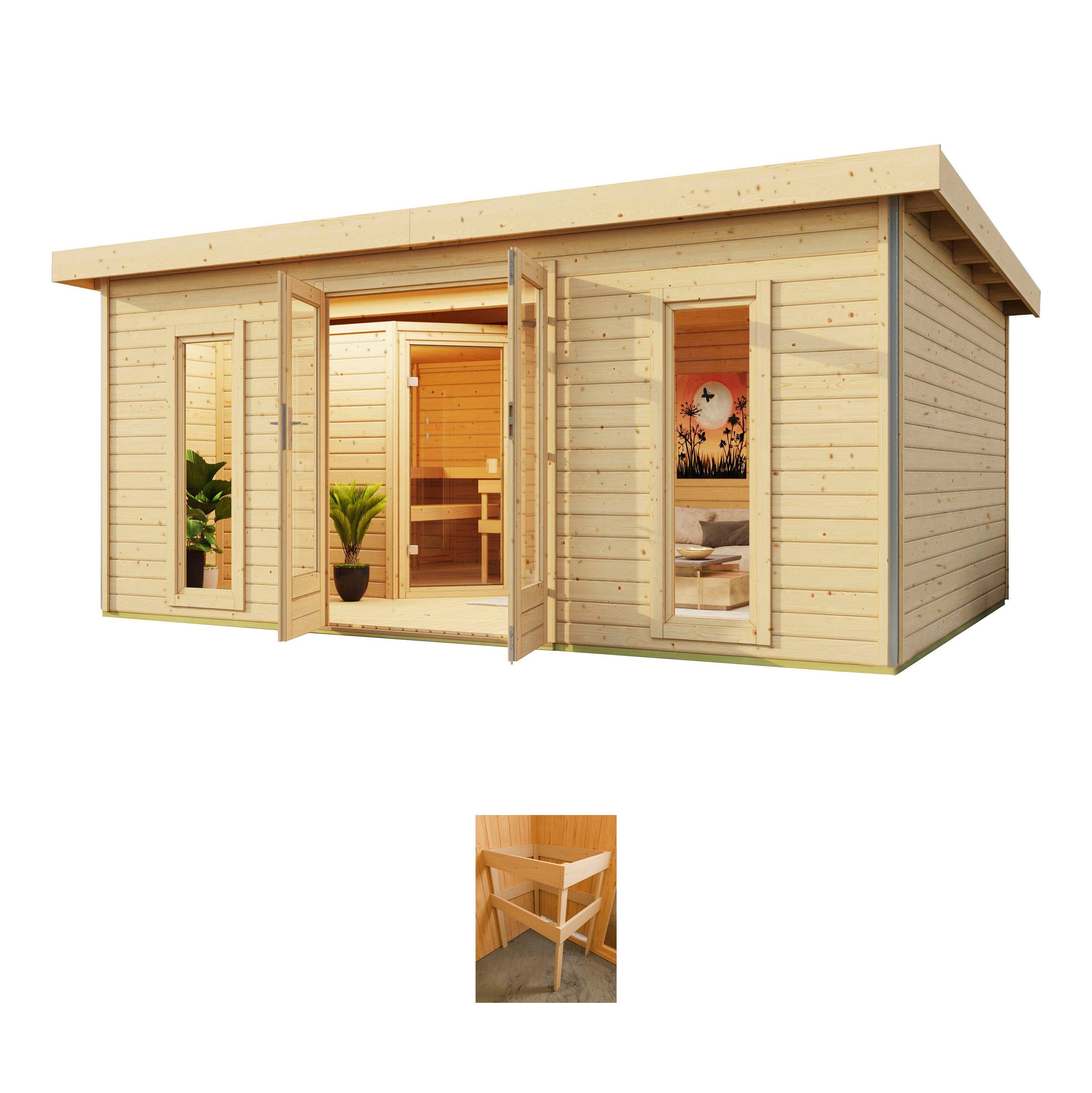 KONIFERA Saunahaus Maiko 4 SET A, BxTxH: 369 x 369 x 229,5 cm, 38 mm, naturbelassen, ohne Ofen