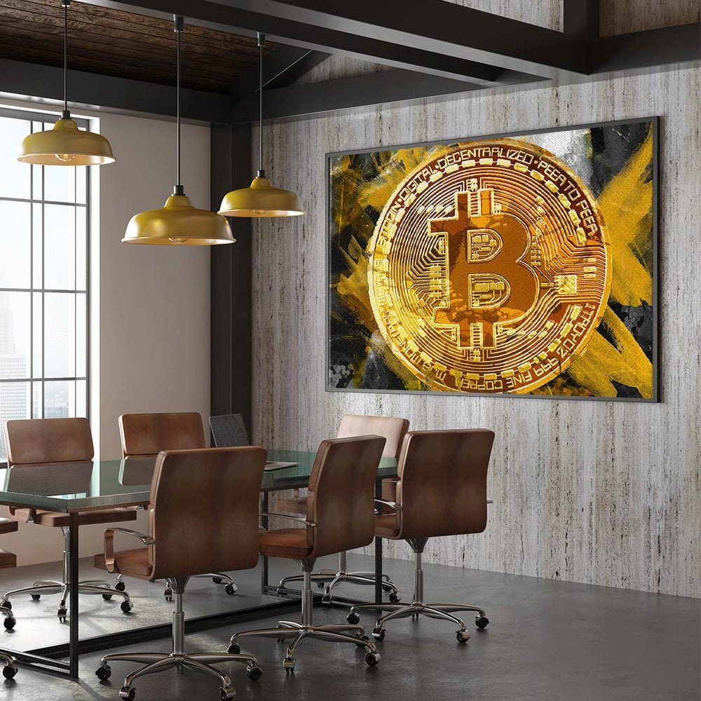 DOTCOMCANVAS® Leinwandbild, Premium - schwarzer Rahmen Leinwandbild Trading Bitcoin - Crypto - Painting